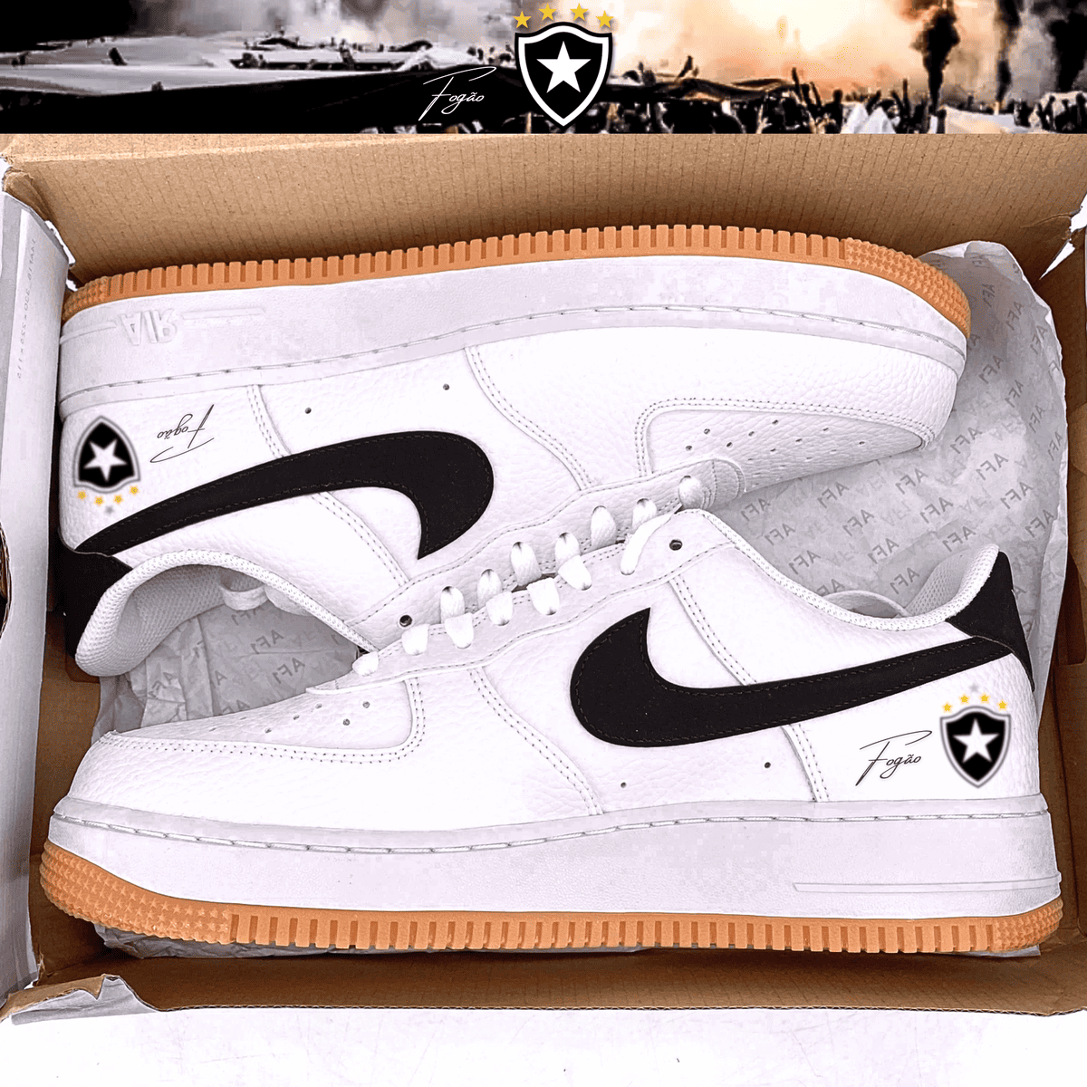 Exclusivo: Tênis Air Force White Black Obsidian Signature Customizado do Glorioso + *BRINDE 1x Caneca Oficial* - EDIÇÃO LIMITADA