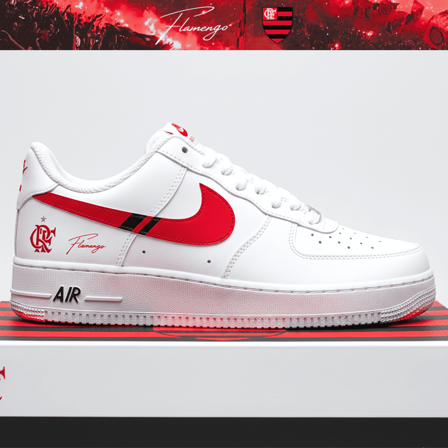 Exclusivo: Tênis NK Air Force White Customizado Mengão Multi Campeão 2025 + *BRINDE 1x Caneca Oficial* - EDIÇÃO LIMITADA